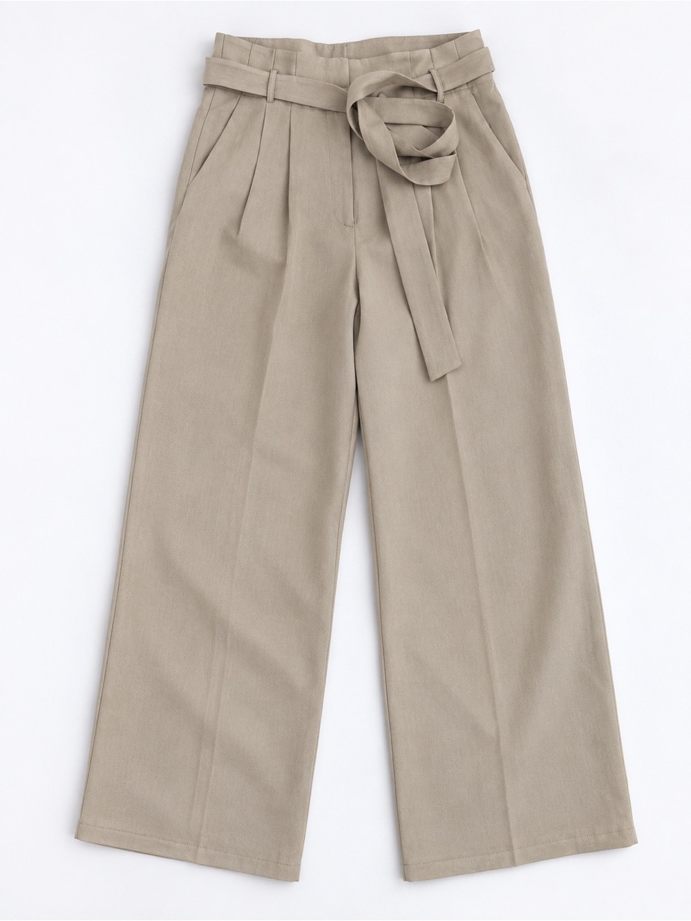 Giorgio Armani Cropped Neutral-Taupe High-Rise Wide Leg Pants with Tie Belt